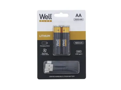 Acumulator AA R6 Li-ion 14500 1.5V 1660mAh 2500mWh cu incarcare 5V USB-C 2buc/blister Well ACCU-14500/166C-BL2-WL