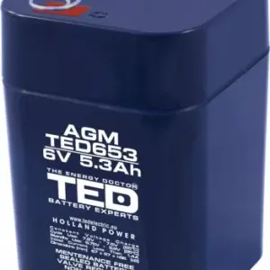 Acumulator AGM VRLA 6V 5.3A 67mm x 67mm x h 97mm cu arcuri tip 4R25 TED Battery Expert Holland
