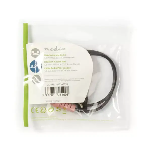 Adaptor audio pentru casti Jack 3.5 mm tata - 2x 3.5 mm mama 0.2m negru NEDIS - imagine 3