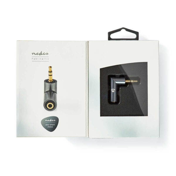 Adaptor audio stereo PROFESIONAL Jack 3.5 mm tata - Jack 3.5 mm mama 90 grade metal Fabritallic Nedis CATB22975GY - imagine 2