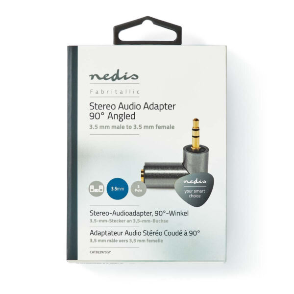 Adaptor audio stereo PROFESIONAL Jack 3.5 mm tata - Jack 3.5 mm mama 90 grade metal Fabritallic Nedis CATB22975GY - imagine 3