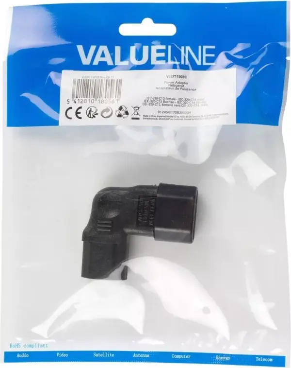 Adaptor de alimentare IEC-320-C14 la IEC-320-C13 la 90 grade spre stanga Valueline VLEP11903B - imagine 2