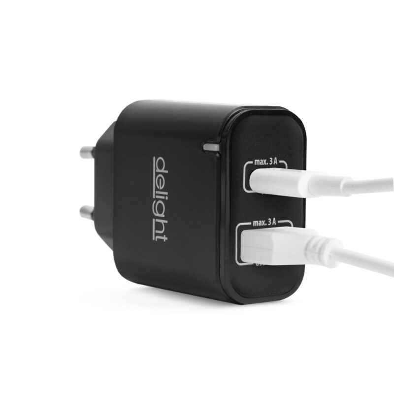 Adaptor de retea USB QC3.0 + USB Type C PD 20W cu incarcare rapida negru Delight 55047BK