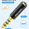 Adaptor Jack 2.5 mm mama 4 pini - Jack 3.5 mm mufa tata 4 pini metal aurit VENTION BFBB0-DE - imagine 2