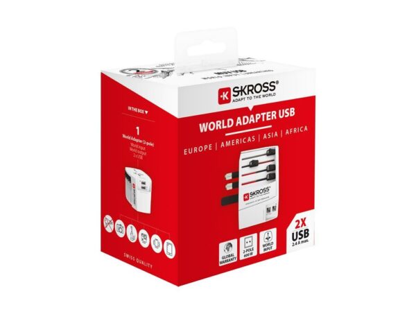 Adaptor priza universal SKROSS 1.302960 + 2x USB 150 tari EU SUA Japonia Australia China UK - imagine 3