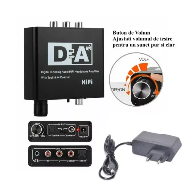 Adaptor TOSLINK RCA - 2x RCA +Jack 3.5 mm si amplificare semnal - imagine 2