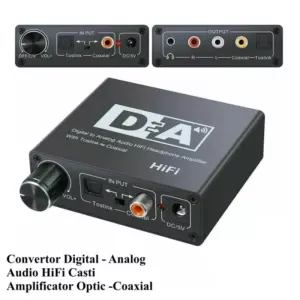 Adaptor TOSLINK RCA - 2x RCA +Jack 3.5 mm si amplificare semnal