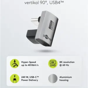 Adaptor USB-C3.1 mama - USB-C tata vertical la 90 scurt Thunderbolt 3 /4 Goobay 74444