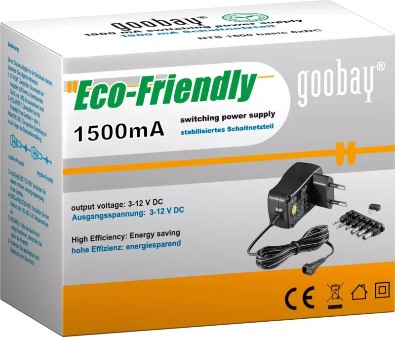 Alimentator de curent continuu 3V-12V 1500mA +6 mufe Goobay