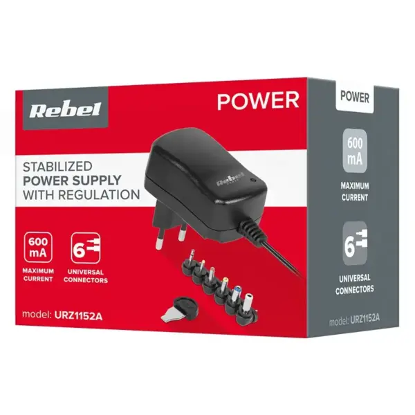 Alimentator stabilizat universal 3-12V 600mAh + 6 conectori REBEL URZ1152A - imagine 3
