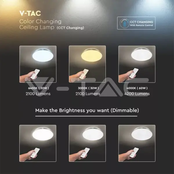 Aplica LED 40W 3IN1 dimabil cu telecomanda 2800lm IP20 V-TAC - imagine 2