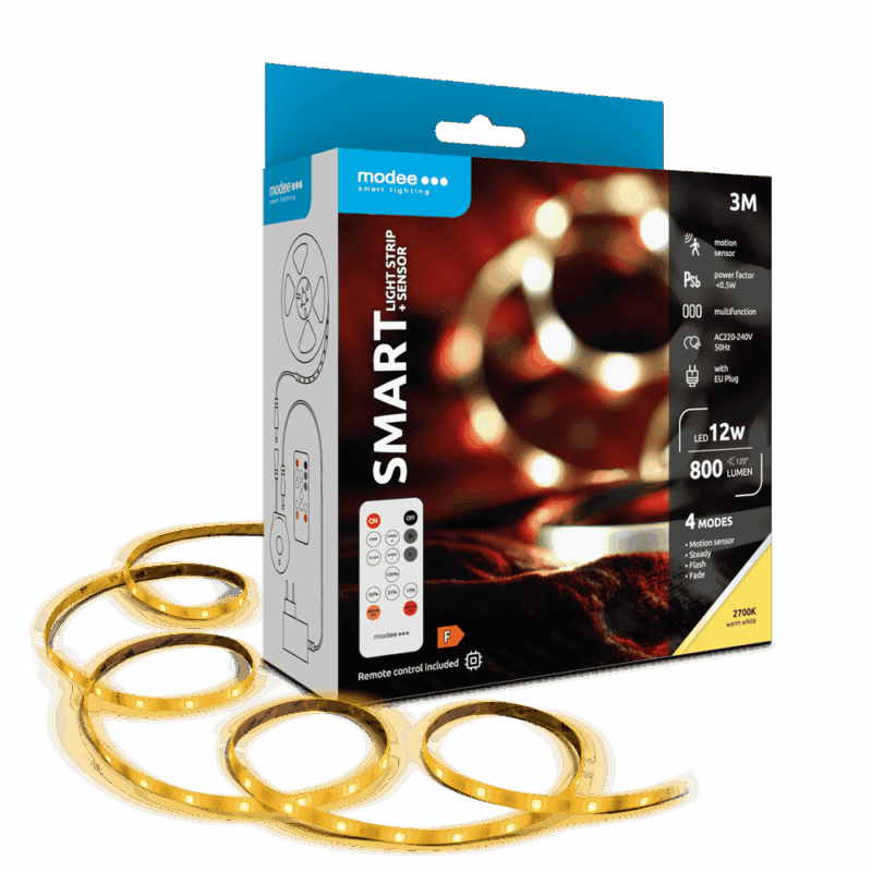 Banda LED Smart Modee 12W senzor de miscare cu telecomanda 2700K 800lm IP20 3m MSL-LS12W3M2700KS-R