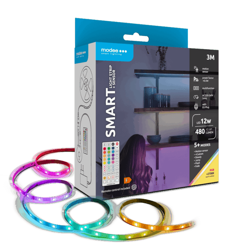 Banda LED Smart Modee 12W senzor de miscare cu telecomanda 2700K +RGB 480lm IP20 3m MSL-LS12W3MRGB2700KS-R