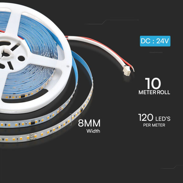Banda LED SMD2835 RUNNIG 10W/m 24V IP20 alb rece 6500K 10m V-tac SKU-23609 - imagine 3