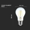 Bec E27 A60 CU FILAMENT DIMABIL LED 8W 700lm 3000K alb cald V-tac SKU-212815 - imagine 3