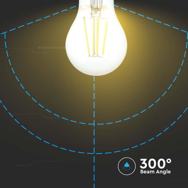 Bec E27 A60 CU FILAMENT DIMABIL LED 8W 700lm 3000K alb cald V-tac SKU-212815 - imagine 5