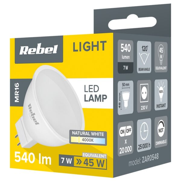 Bec LED 7W MR16 GU4 4000K 230V REBEL ZAR0548 - imagine 2