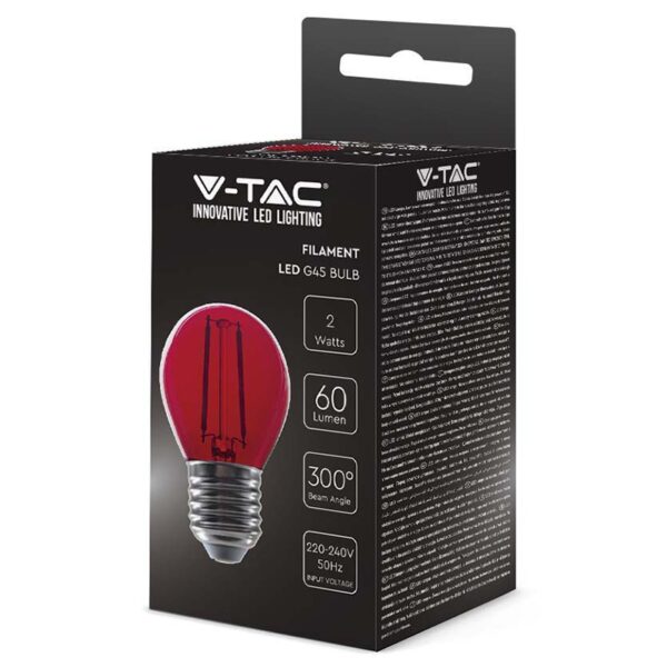 Bec LED G45 E27 2W cu filament lumina rosie V-tac SKU-217413 - imagine 2