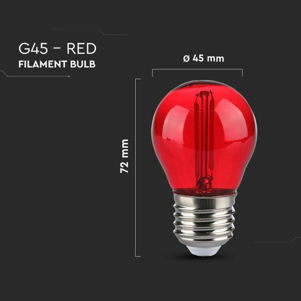 Bec LED G45 E27 2W cu filament lumina rosie V-tac SKU-217413 - imagine 3