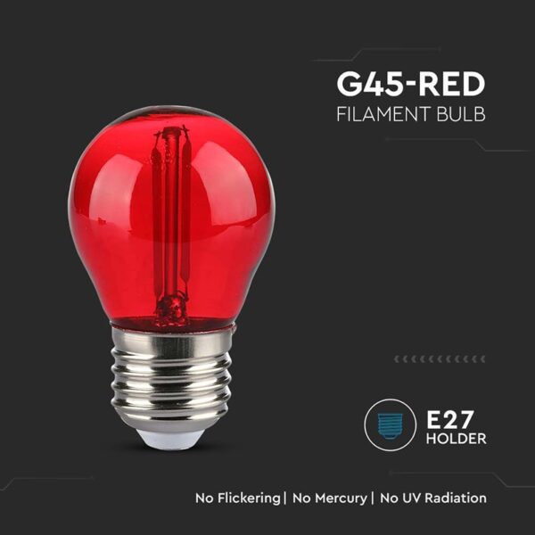Bec LED G45 E27 2W cu filament lumina rosie V-tac SKU-217413 - imagine 4