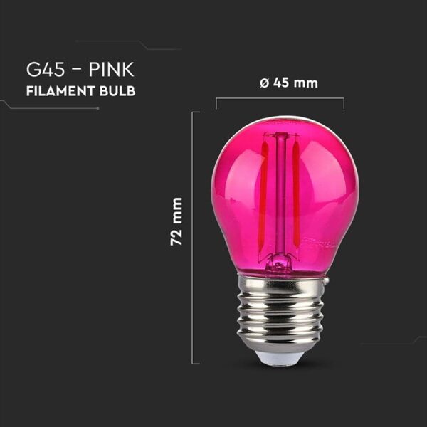 Bec LED G45 E27 2W cu filament lumina roz V-tac SKU-217410 - imagine 3