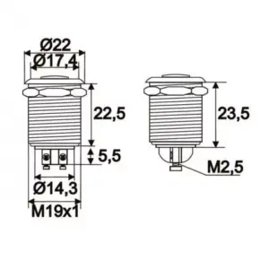 Buton 1 circuit 2A 250V OFF-(ON) fara retinere metal resistent la apa