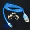Cablu 1m 3in1 USB TYPE C iPhone Micro USB iluminat LED albastru - imagine 2
