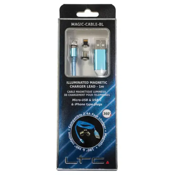 Cablu 1m 3in1 USB TYPE C iPhone Micro USB iluminat LED albastru - imagine 4