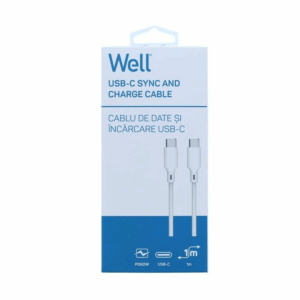 Cablu 2.0 USB TYPE C - USB TYPE C PD 60W 1m alb Well CABLE-USBC/USBC-1WE06-WL