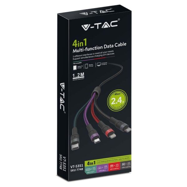 Cablu 4in1 USB TYPE C MICRO USB LIGHTNING - USB 2.4A 1.2m V-TAC SKU-7748 - imagine 2