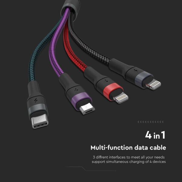 Cablu 4in1 USB TYPE C MICRO USB LIGHTNING - USB 2.4A 1.2m V-TAC SKU-7748 - imagine 3