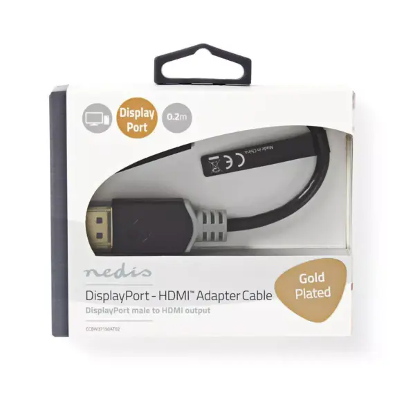 Cablu adaptor 4K DisplayPort v1.2 tata - HDMI mama 0.2m gri Nedis - imagine 2