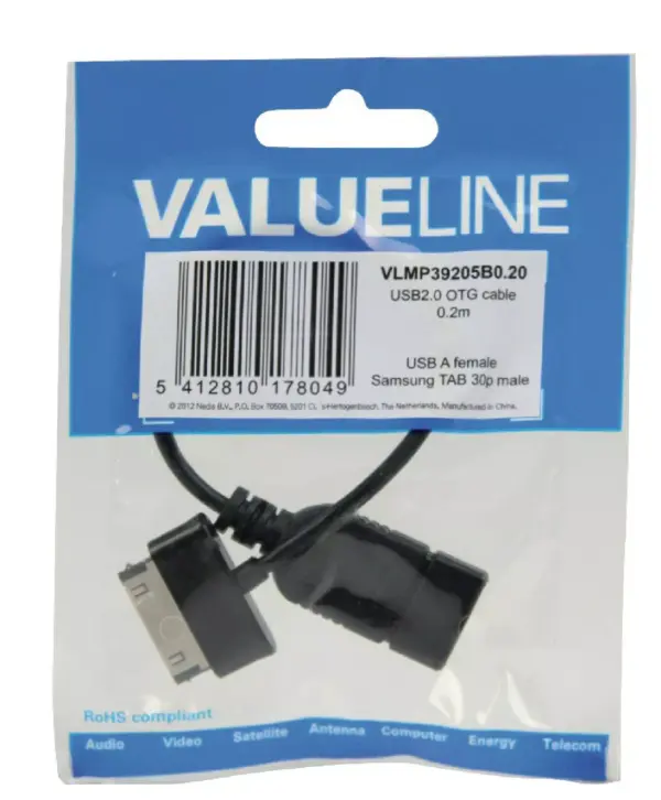 Cablu adaptor OTG USB A - Samsung 30 pini 0.2m Valueline - imagine 2