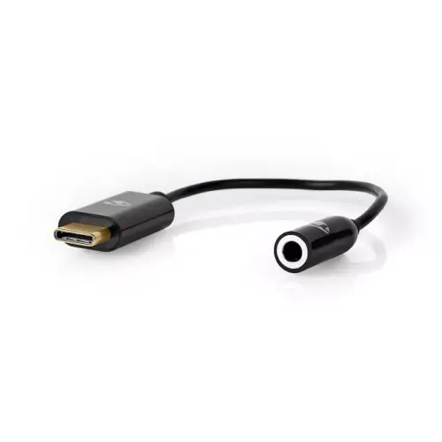 Cablu adaptor USB TYPE C tata - Jack 3.5 mm mama 15cm aurit negru Nedis