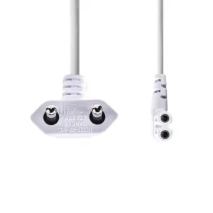 Cablu alimentare Euro tata cotit - 2 Pini IEC-320-C7 cotit 2m alb Nedis