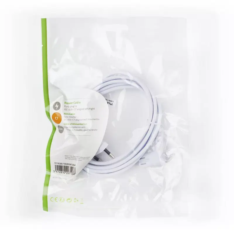 Cablu alimentare Euro tata cotit - 2 Pini IEC-320-C7 cotit 2m alb Nedis