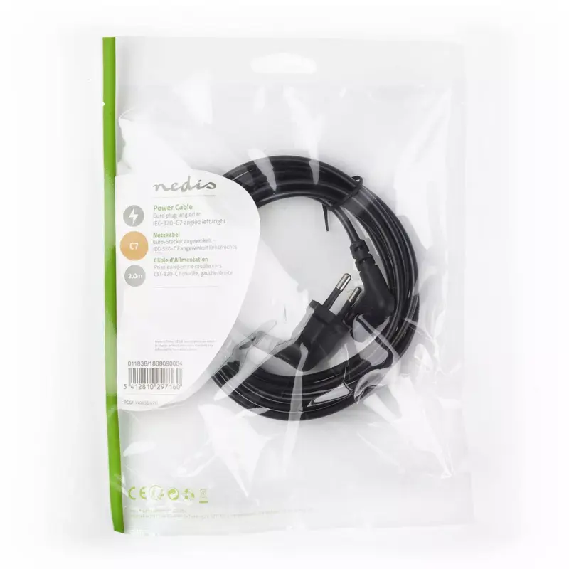Cablu alimentare Euro tata cotit - IEC-320-C7 cotit 2m Nedis