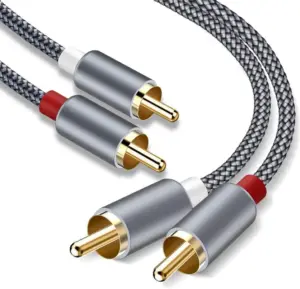 Cablu audio 2x RCA-tata la 2x RCA-tata 2m contacte aurite design metalic subtire si elegant