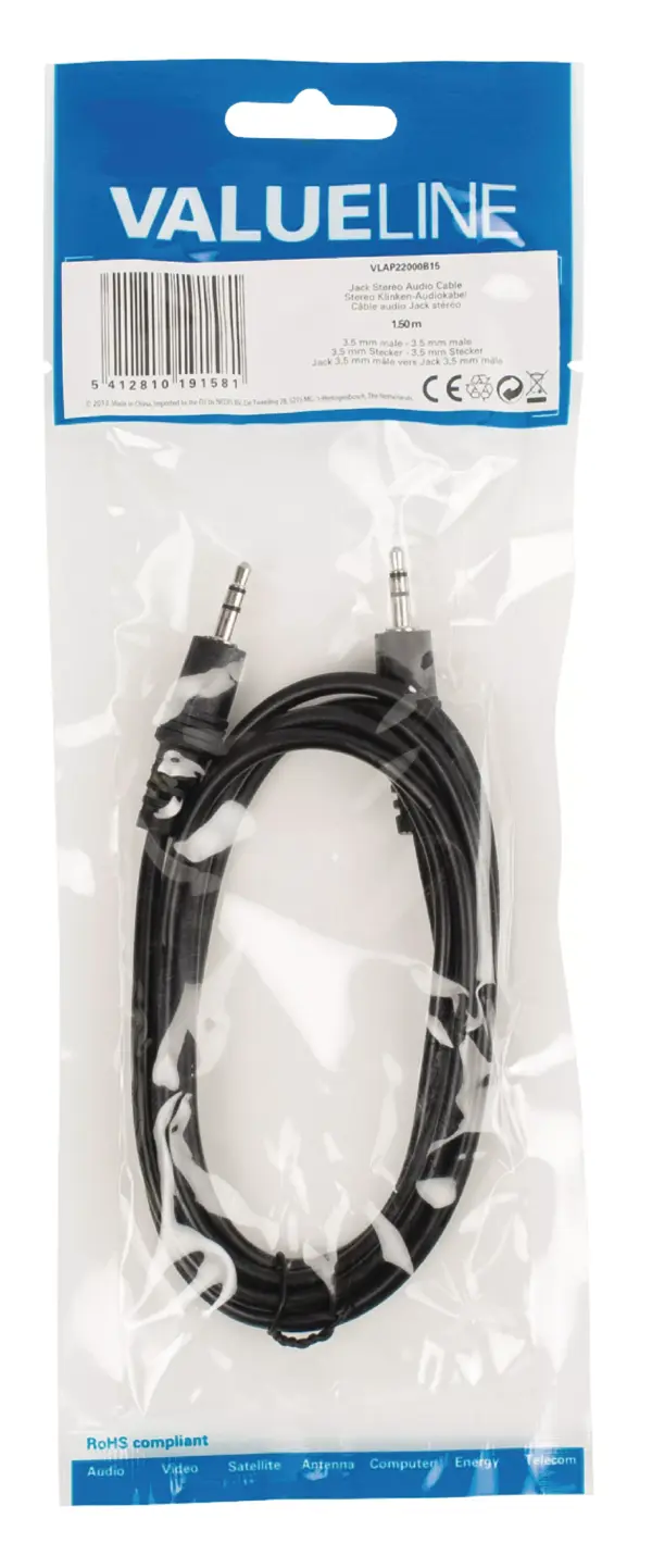 Cablu audio Jack Stereo 3.5 mm tata - Jack Stereo 3.5 mm tata 1.5m VALUELINE - imagine 2