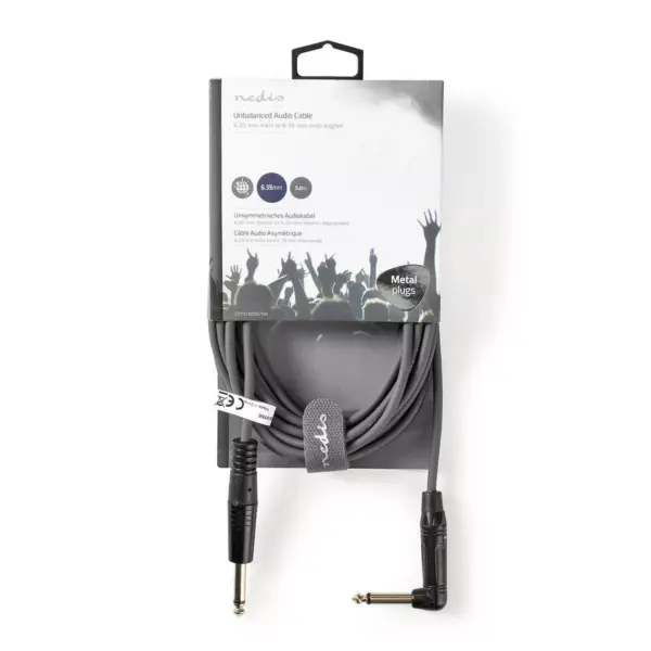Cablu audio Jack stereo 6.35 mm tata - 6.35 mm tata cotit 5m gri NEDIS - imagine 3