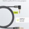 Cablu audio stereo 1m textil impletit Jack 3.5 mm - 3.5 mm 90 grade tata-tata aurit Goobay 65278 - imagine 2