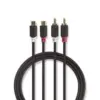 Cablu audio stereo 2x RCA tata - 2x RCA mama 2m antaracit Nedis