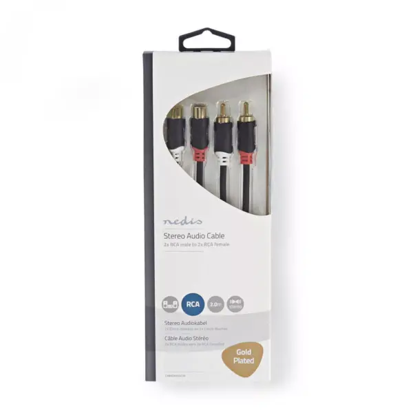 Cablu audio stereo 2x RCA tata - 2x RCA mama 2m antaracit Nedis - imagine 3