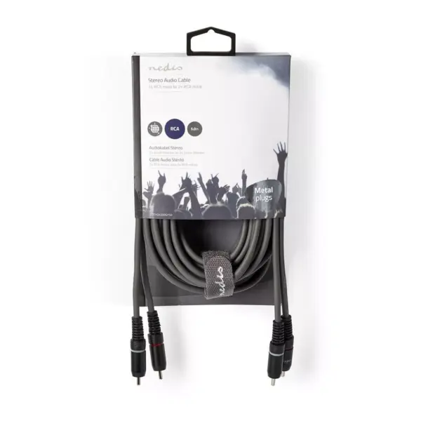 Cablu audio stereo 2x RCA tata - 2x RCA tata 5m gri Nedis - imagine 3
