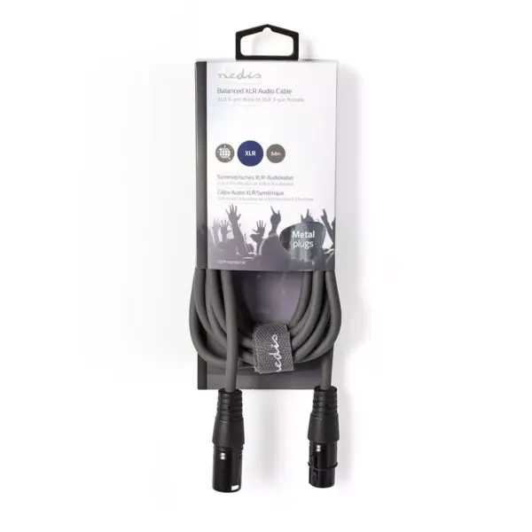 Cablu audio Stereo XLR 3 pini tata - XLR 3 pini mama 3m Gri Nedis - imagine 3