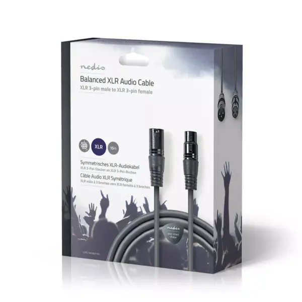 Cablu Balansat Audio XLR 3 Pini tata - XLR 3 Pini mama 15m Gri Nedis - imagine 3