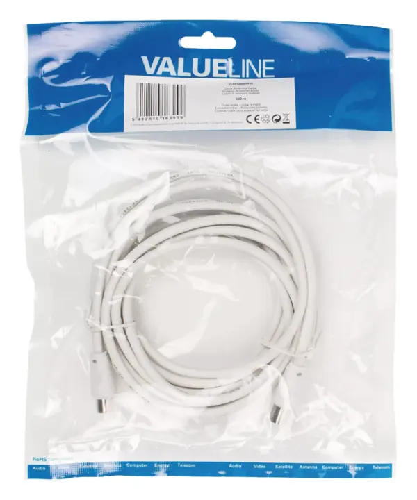Cablu coaxial pentru antena tata - coaxial mama 3m alb dublu ecranat Valueline - imagine 2