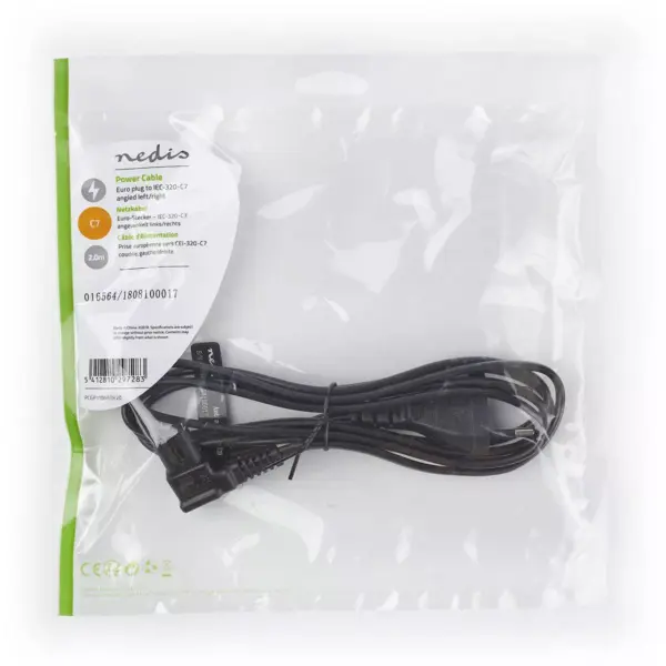 Cablu de alimentare Euro tata - 2 Pini IEC-320-C7 cotit 2m Nedis - imagine 3