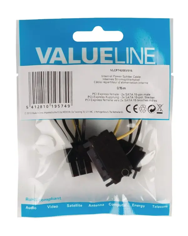 Cablu de alimentare intern 2x SATA 15 pini tata - PCI Express mama 0.15m Valueline - imagine 2