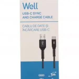 Cablu de date si incarcare USB Type C 3A 1m Well negru